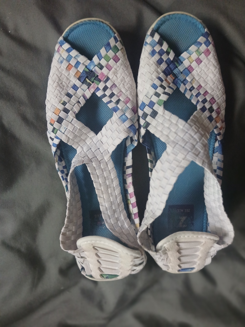 Women's White Woven Slingback Sandals with Blue Insole